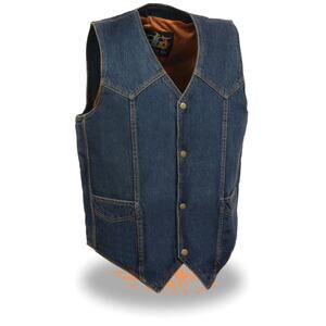 NWT Milwaukee Leather DM1310 Men's Blue Denim Classic Snap Front Biker Vest